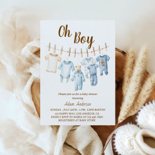 Oh Boy Baby Shower Blue Clothesline Theme Einladung