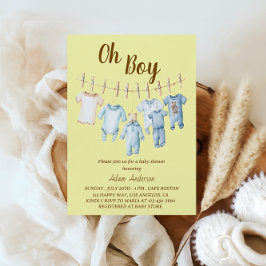 Oh Boy Baby Shower | Blue Clothesline Theme Einladung