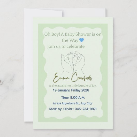 Oh Boy Baby Shower Einladung (Vorderseite)