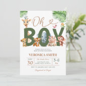Oh Boy Baby Shower Forest Animals Greenery Floral Einladung (Stehend Vorderseite)
