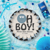 Oh Boy Baby Shower Groovy Blue Happy Face Pappteller (Party)