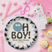 Oh Boy Baby Shower Groovy Blue Happy Face Pappteller (Party)