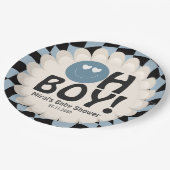Oh Boy Baby Shower Groovy Blue Happy Face Pappteller (Schrägansicht)