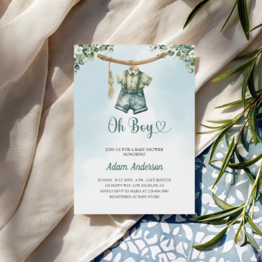 Oh Boy Baby Shower Invite - Watercolor Boy Outfit Einladung