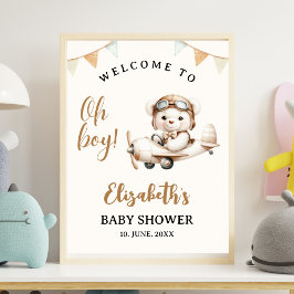 Oh boy , Baby Shower with Bear theme Poster