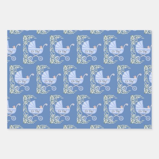 Oh Boy Baby Stroller und Mobile Wrapping Paper Geschenkpapier Set (Vorderseite)