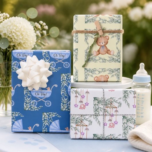 Oh Boy Baby Stroller und Mobile Wrapping Paper Geschenkpapier Set