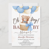 Oh Boy | Babydusche Blue Ballon Niedlich Teddy Bea Einladung (Vorderseite)
