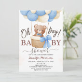 Oh Boy | Babydusche Blue Ballon Niedlich Teddy Bea Einladung (Stehend Vorderseite)