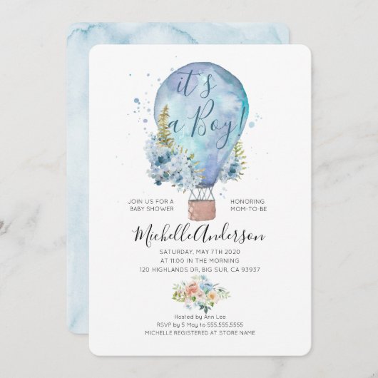 Oh Boy Balloon Baby Shower Einladung (Vorne/Hinten)