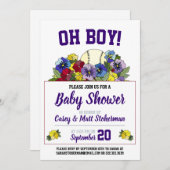 Oh Boy Baseball in Blume Babydusche Einladung (Vorne/Hinten)