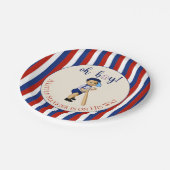 Oh Boy Baseball Red White Navy Blue Stripes Baby Pappteller (Schrägansicht)