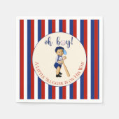 Oh Boy Baseball Red White Navy Blue Stripes Baby Serviette (Vorderseite)