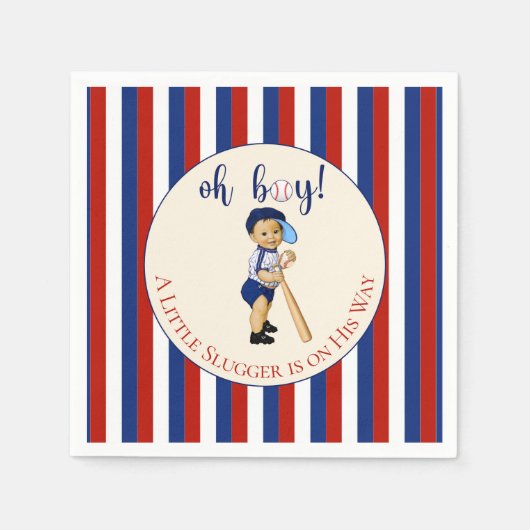 Oh Boy Baseball Red White Navy Blue Stripes Baby Serviette (Vorderseite)
