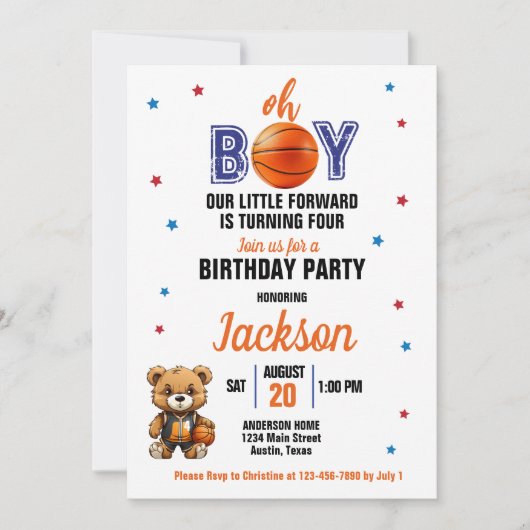 Oh Boy Basketball Thema jedes Alter Geburtstag Einladung (Vorderseite)