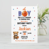 Oh Boy Basketball Thema jedes Alter Geburtstag Einladung (Stehend Vorderseite)