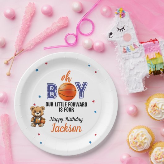 Oh Boy Basketball Theme Birthday Pappteller (Party)