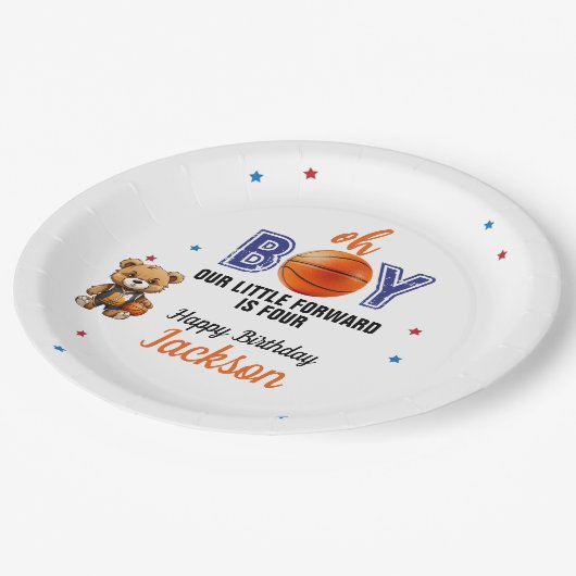 Oh Boy Basketball Theme Birthday Pappteller (Schrägansicht)