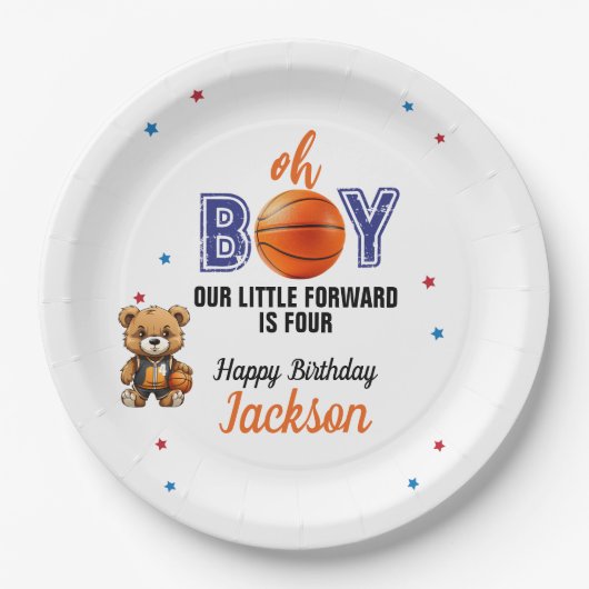 Oh Boy Basketball Theme Birthday Pappteller (Vorderseite)