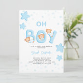 Oh Boy Bear Baby Shower Boy Einladung (Stehend Vorderseite)