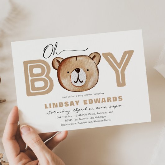 Oh Boy Bear Baby Shower Einladung