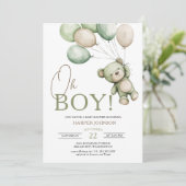 Oh Boy Bear Balloon Babydusche Einladung (Stehend Vorderseite)