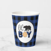 Oh Boy Bear Blue Buffalo Kariert Baby Dusche Pappbecher (Vorderseite)
