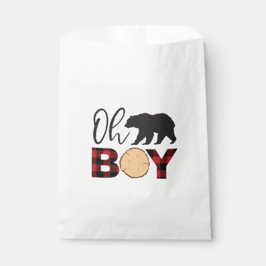 Oh Boy Bear Buffalo Kariert Baby Dusche Geschenktütchen (Vorderseite)