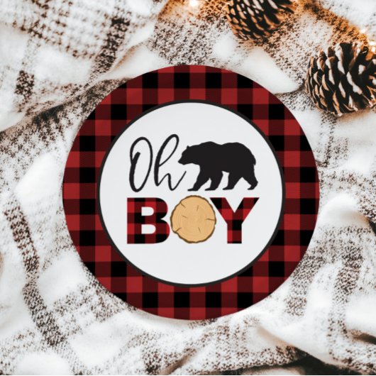 Oh Boy Bear Buffalo Kariert Baby Dusche Pappteller