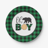 Oh Boy Bear green Buffalo Kariert Baby Dusche Pappteller (Vorderseite)