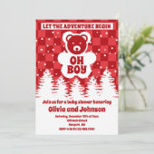 Oh Boy Bear Red Checkerboard Babydusche Einladung (Stehend Vorderseite)