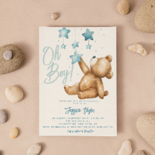 Oh Boy Bear Star Mobile Watercolor Boy Baby Shoote Einladung