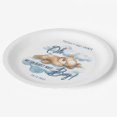 Oh Boy Bearly Wait Bear Blue Clouds Baby Dusche Pappteller (Schrägansicht)