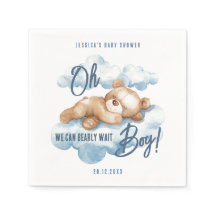 Oh Boy Bearly Wait Bear Blue Clouds Baby Dusche