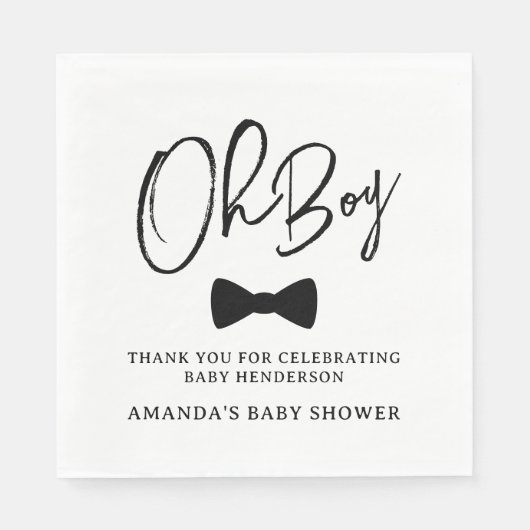 Oh Boy Black Bow Krawatte Babydusche Serviette (Vorderseite)