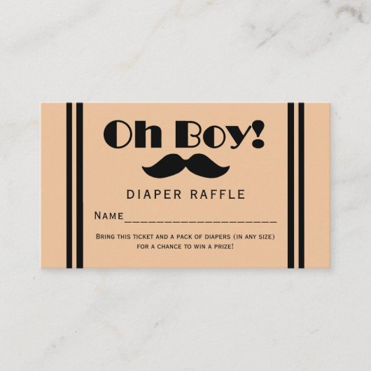 Oh Boy Black Mustache Baby Diaper Raffle Ticket Begleitkarte (Vorderseite)