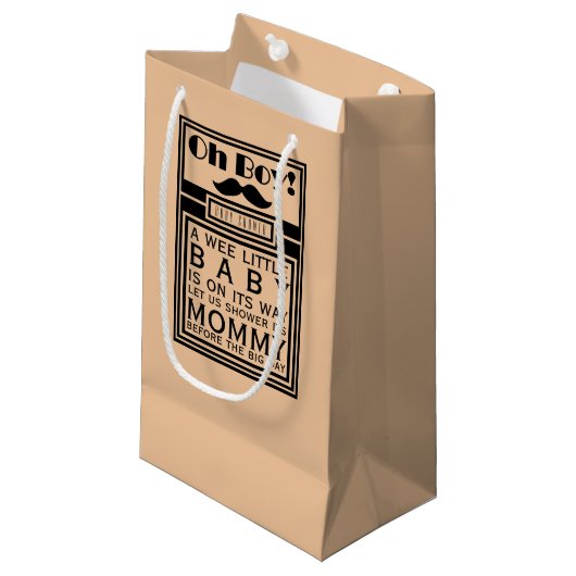 Oh Boy Black Mustache Baby Dusche Kleine Geschenktüte (Vorderseite Schrägansicht)