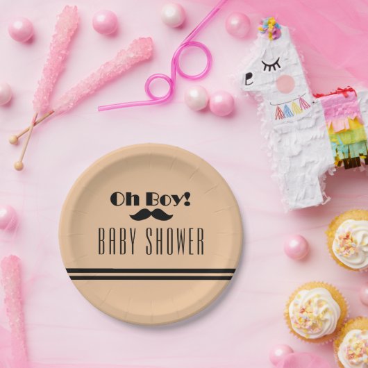 Oh Boy Black Mustache Baby Dusche Pappteller (Party)