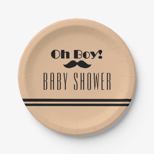 Oh Boy Black Mustache Baby Dusche Pappteller (Vorderseite)
