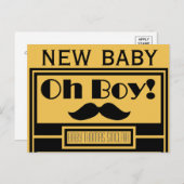 Oh Boy Black Mustache New Baby Ankündigung (Vorne/Hinten)
