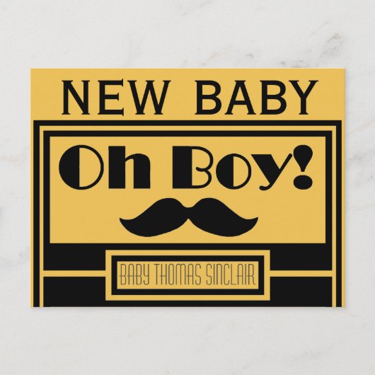 Oh Boy Black Mustache New Baby Ankündigung (Vorderseite)