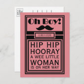 Oh Boy Black Mustache New Baby Girl Ankündigung (Vorne/Hinten)