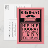 Oh Boy Black Mustache New Baby Girl Ankündigung (Vorne/Hinten)