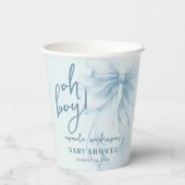 Oh Boy Blau Wasserfarben-Bogen Baby Shower Pappbecher (Rückseite)