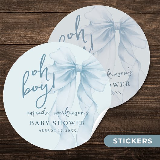 Oh Boy Blau Wasserfarben-Bogen Baby Shower Runder Aufkleber