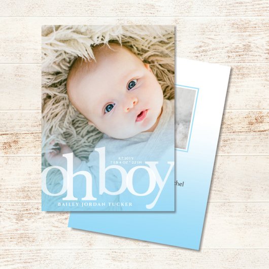 OH BOY blauer Overlay Modernes Foto Birth Ankündigung