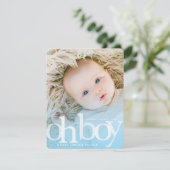 OH BOY blauer Overlay Modernes Foto Birth Ankündigung (Stehend Vorderseite)