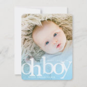 OH BOY blauer Overlay Modernes Foto Birth Ankündigung (Vorderseite)