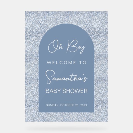 Oh Boy Blue Arch and Pattern Baby Dusche Willkomme Acrylschild (Vorderseite)