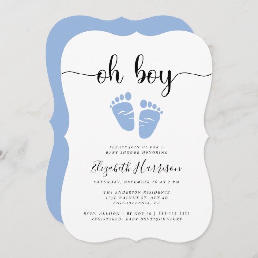 Oh Boy Blue Baby Dusche Einladung (Vorne/Hinten)